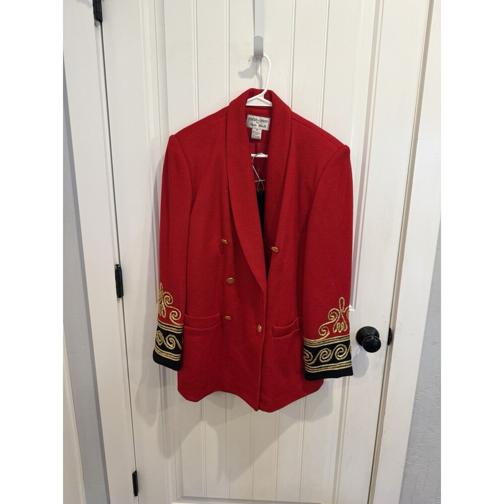 VTG Focus 2000 Charles Glueck Red Black Gold Skirt Suit Jacket 16 Skirt 18
